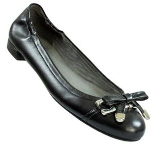 Stewart Weitzman Black Leather Flexible Bow Accent Ballet Flats Women Shoes Sz 7